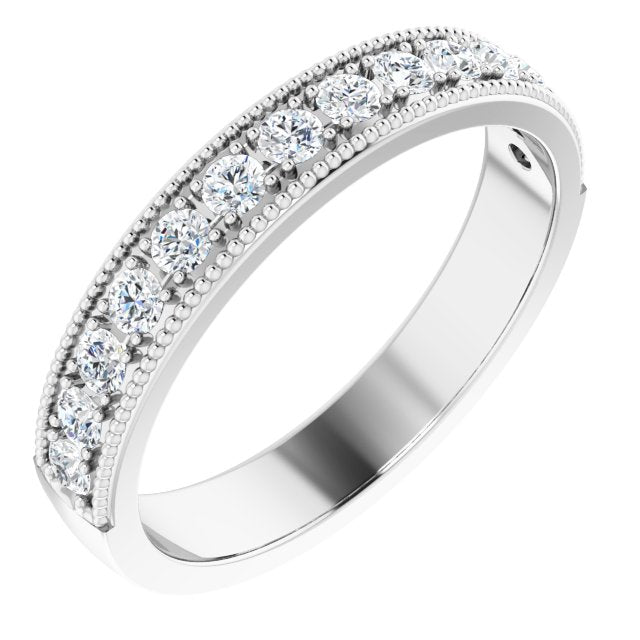 Platinum Round 2 Mm Polished 3/8 Ctw Natural Diamond Anniversary Band, Size 7