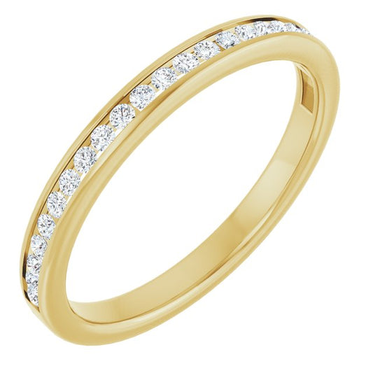 14K Yellow Gold Round 1.3 Mm Polished 1/5 Ctw Natural Diamond Anniversary Band, Size 7