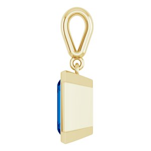 14K Yellow Gold Emerald 9 X 7 Mm Lab-Grown Blue Sapphire Pendant