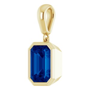 14K Yellow Gold Emerald 9 X 7 Mm Lab-Grown Blue Sapphire Pendant