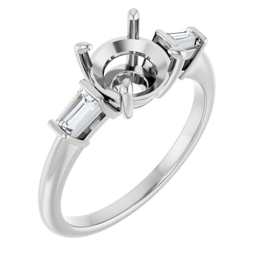 14K White Gold Round 7.4 Mm Polished 1/5 Ctw Lab-Grown Diamond Semi-Set Engagement Ring, Size 7