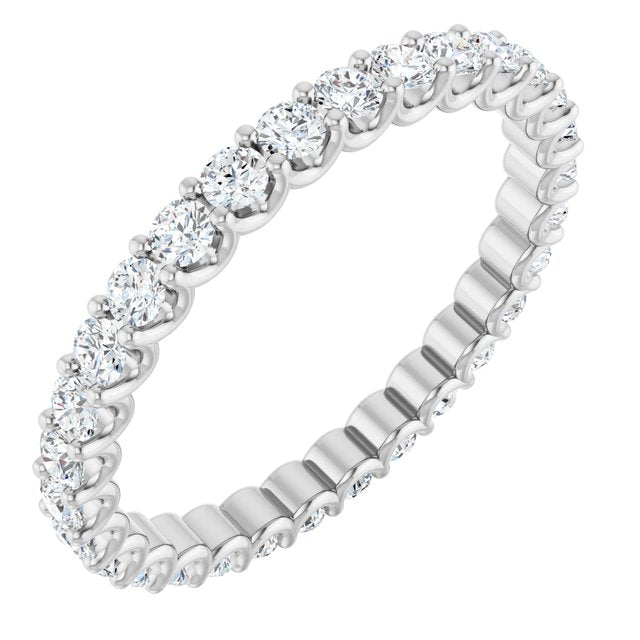 14K White Gold Round 2 Mm Si2-Si3, G-H Polished 9/10 Ctw Natural Diamond Eternity Band, Size 7