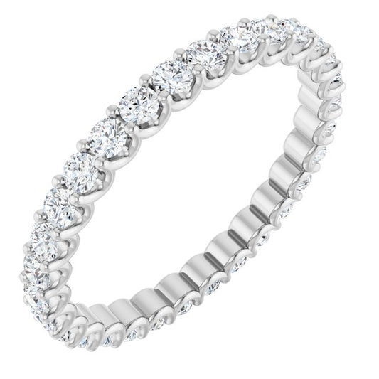 14K White Gold Round 2 Mm Si2-Si3, G-H Polished 9/10 Ctw Natural Diamond Eternity Band, Size 7