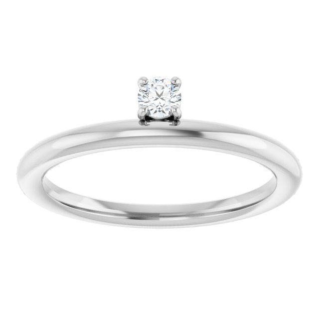 14K White Gold Round 3 Mm Polished 1/10 Ct Lab-Grown Diamond Stackable Ring, Size 7