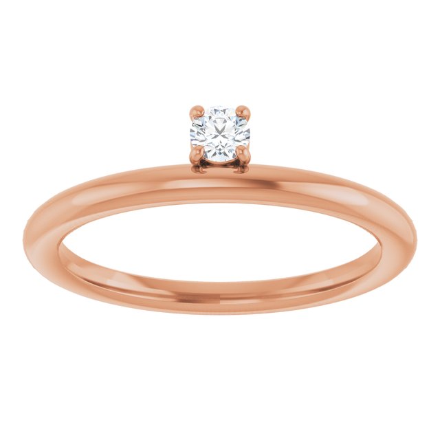 14K Rose Gold Round 3 Mm Polished 1/10 Ct Natural Diamond Stackable Ring, Size 7