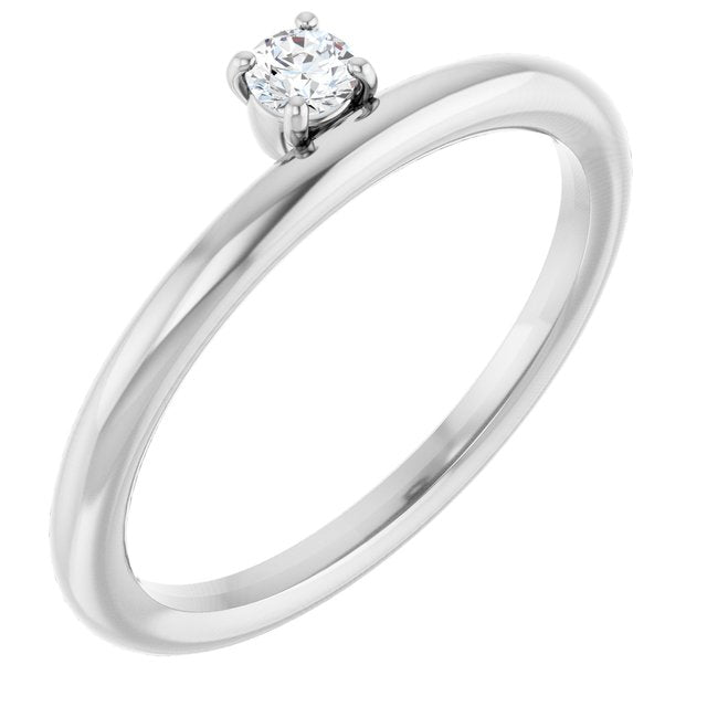 14K White Gold Round 3 Mm Polished 1/10 Ct Lab-Grown Diamond Stackable Ring, Size 7