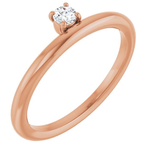 14K Rose Gold Round 3 Mm Polished 1/10 Ct Natural Diamond Stackable Ring, Size 7