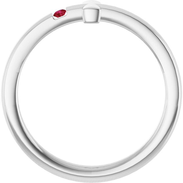 14K White Gold Or Sterling Silver Round Polished Natural Gemstone Sideways Cross Youth Ring, Size 3