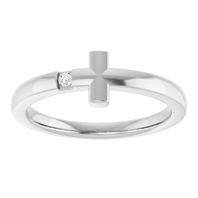 14K White Gold Or Sterling Silver Round Polished Natural Gemstone Sideways Cross Youth Ring, Size 3