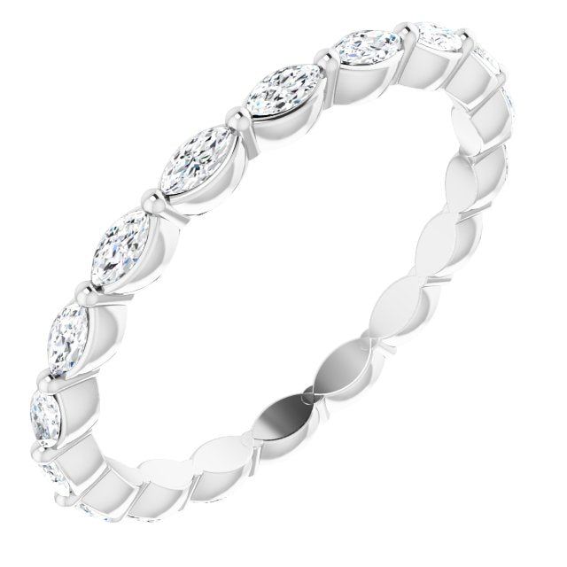 14K White Gold Marquise 3.5 X 2 Mm Si2-Si3, Ghi Polished 3/4 Ctw Natural Diamond Eternity Band, Size 6.5