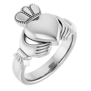14K Yellow Or White Or Rose Gold Or Sterling Silver Or Platinum Claddagh Band