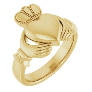 14K Yellow Or White Or Rose Gold Or Sterling Silver Or Platinum Claddagh Band
