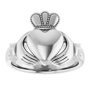 14K Yellow Or White Or Rose Gold Or Sterling Silver Or Platinum Claddagh Band
