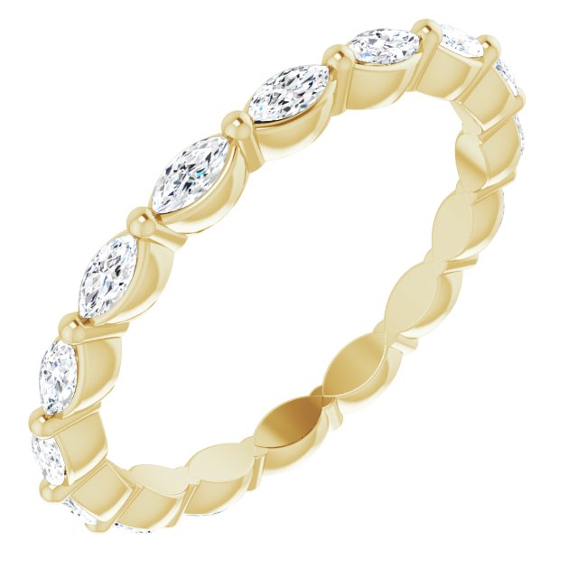 14K Yellow Gold Marquise 3 X 1.5 Mm Si2-Si3, Ghi Polished 1/2 Ctw Natural Diamond Eternity Band, Size 6