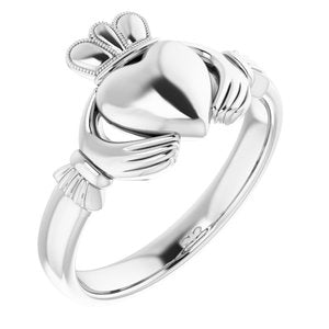 Sterling Silver 8.5 Mm Polished Claddagh Band Size 10