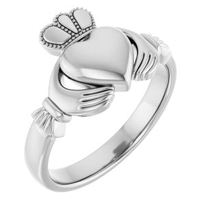 14K Yellow Or White Or Rose Gold Or Sterling Silver Or Platinum Claddagh Band