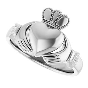 14K Yellow Or White Or Rose Gold Or Sterling Silver Or Platinum Claddagh Band