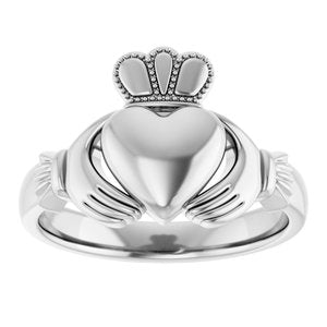 14K Yellow Or White Or Rose Gold Or Sterling Silver Or Platinum Claddagh Band