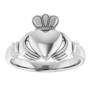 14K Yellow Or White Or Rose Gold Or Sterling Silver Or Platinum Claddagh Band