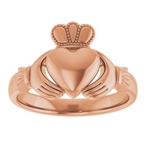 14K Yellow Or White Or Rose Gold Or Sterling Silver Or Platinum Claddagh Band