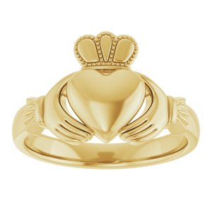 14K Yellow Or White Or Rose Gold Or Sterling Silver Or Platinum Claddagh Band
