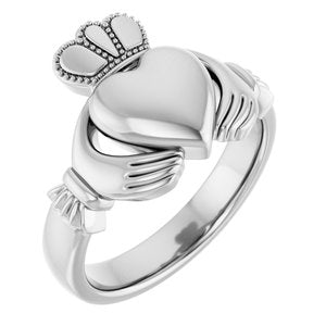 14K Yellow Or White Or Rose Gold Or Sterling Silver Or Platinum Claddagh Band