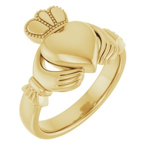 14K Yellow Or White Or Rose Gold Or Sterling Silver Or Platinum Claddagh Band