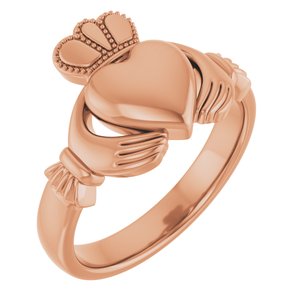 14K Yellow Or White Or Rose Gold Or Sterling Silver Or Platinum Claddagh Band