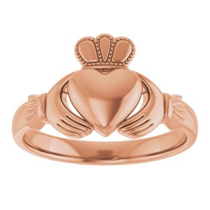 14K Yellow Or White Or Rose Gold Or Sterling Silver Or Platinum Claddagh Band