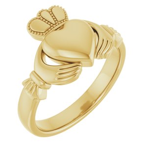 14K Yellow Or White Or Rose Gold Or Sterling Silver Or Platinum Claddagh Band