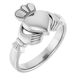 14K Yellow Or White Or Rose Gold Or Sterling Silver Or Platinum Claddagh Band
