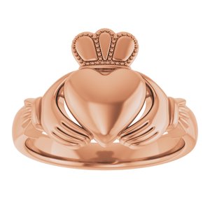 14K Yellow Or White Or Rose Gold Or Sterling Silver Or Platinum Claddagh Band