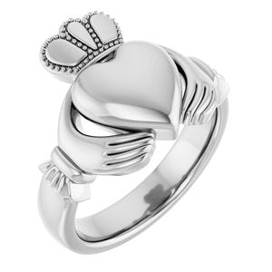 14K Yellow Or White Or Rose Gold Or Sterling Silver Or Platinum Claddagh Band