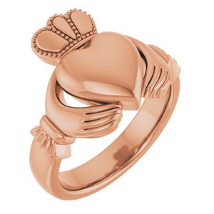 14K Yellow Or White Or Rose Gold Or Sterling Silver Or Platinum Claddagh Band
