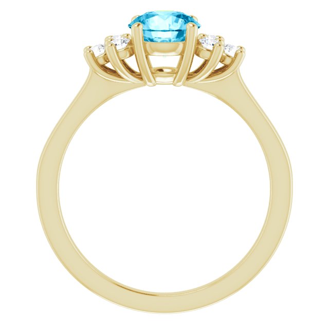 14K Yellow Gold Round 6 Mm Polished Natural Aquamarine  And 1/6 Ctw Lab-Grown Diamond Ring Size 7