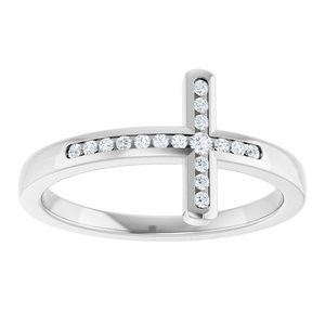 14K White Gold Lab-Grown Diamond Round 1.7 Mm Lab-Grown Diamond Polished 1/10 Ctw Lab Grown Diamond Sideways Cross Ring Size 7