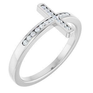 14K White Gold Lab-Grown Diamond Round 1.7 Mm Lab-Grown Diamond Polished 1/10 Ctw Lab Grown Diamond Sideways Cross Ring Size 7