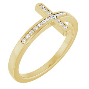 14K Yellow Gold Lab-Grown Diamond Round 1.7 Mm Lab-Grown Diamond Polished 1/10 Ct Lab Grown Diamond Sideways Cross Ring Size 7