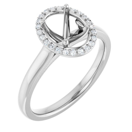 14K White Gold Oval Polished Lab-Grown Diamond Semi-Set Engagement Ring, Size 7