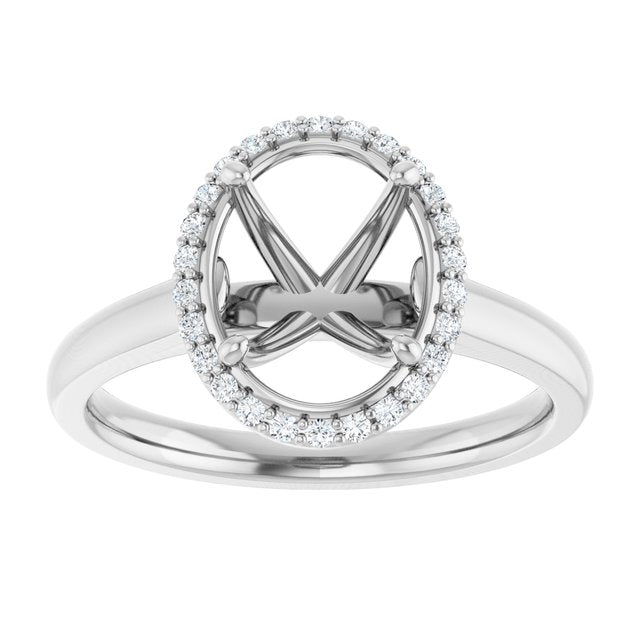 14K White Gold Oval Polished Lab-Grown Diamond Semi-Set Engagement Ring, Size 7