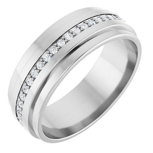 14K White Gold Round 1.2 Mm X 7 Mm Si2-Si3, Gh Polished 1/3 Ctw Natural Diamond Eternity Band, Size 8