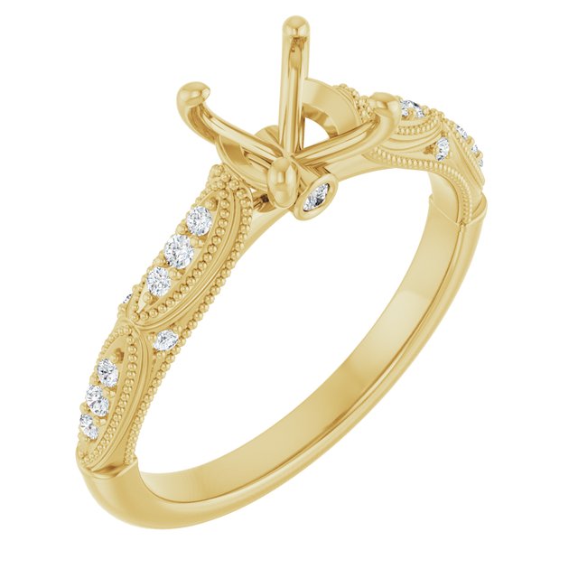 14K White Or Yellow Gold Round 6.5 Mm Polished 1/10 Ctw Lab-Grown Diamond Semi-Set Engagement Ring, Size 7
