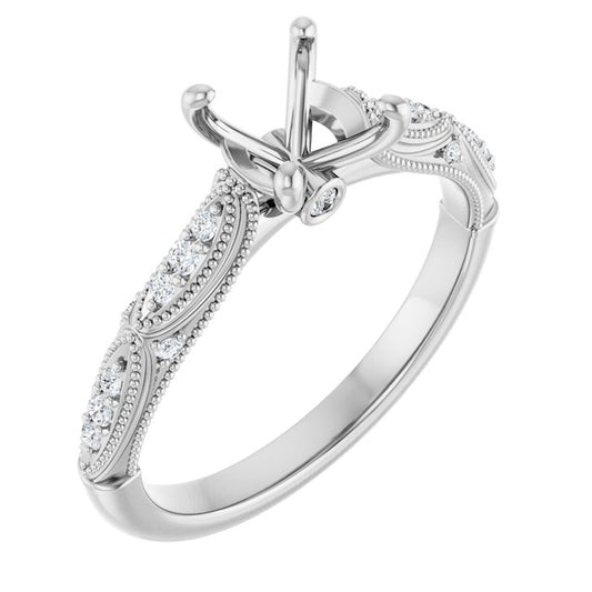 14K White Or Yellow Gold Round 6.5 Mm Polished 1/10 Ctw Lab-Grown Diamond Semi-Set Engagement Ring, Size 7