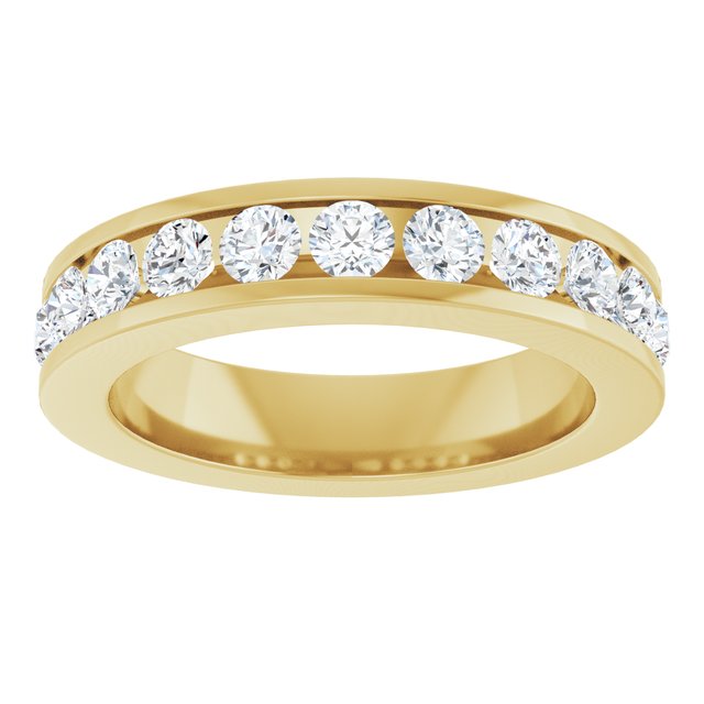 14K Yellow Gold Round 3 Mm Si2-Si3, G-H Polished 1 Ctw Natural Diamond Anniversary Band, Size 8