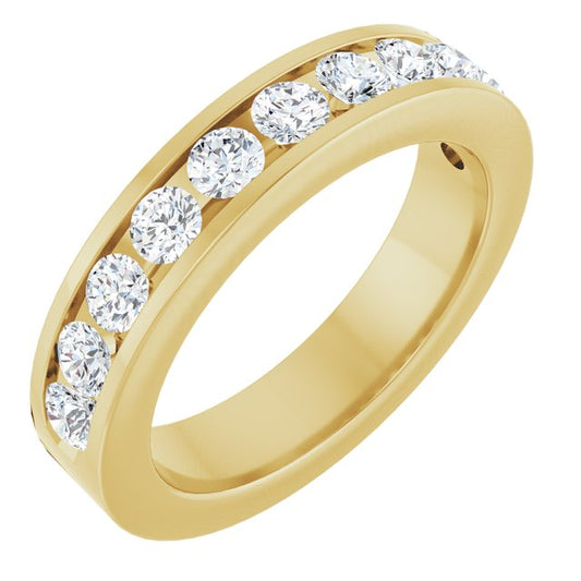 14K Yellow Gold Round 3 Mm Si2-Si3, G-H Polished 1 Ctw Natural Diamond Anniversary Band, Size 8