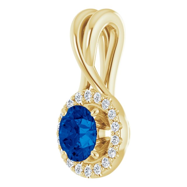 14K Yellow Gold Round  5.5Mm I1, G-H Polished Natural Sapphire And 1/10 Ctw Natural Diamond Pendant