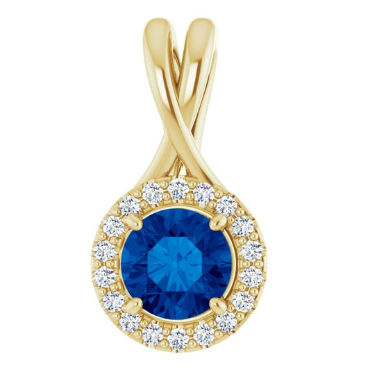 14K Yellow Gold Round  5.5Mm I1, G-H Polished Natural Sapphire And 1/10 Ctw Natural Diamond Pendant