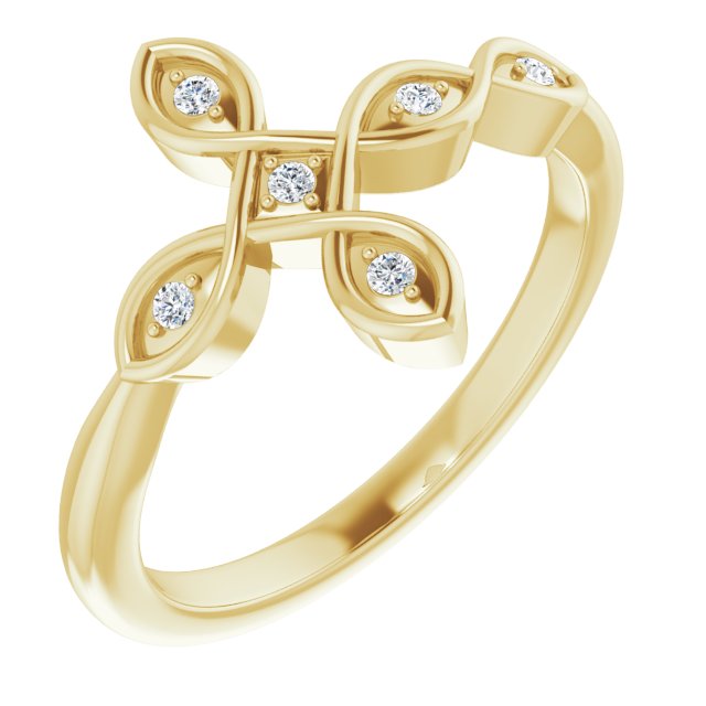 14K Yellow Gold Round 1.3 Mm Polished .05 Ctw Natural Diamond Sideways Cross Ring, Size 7