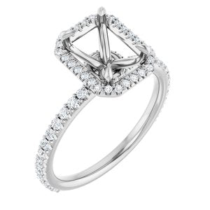 14K White Gold Emerald 8 X 6 Mm Lab-Grown Diamond Polished 3/8 Ctw Lab-Grown Diamond Semi-Set Engagement Ring Size 7