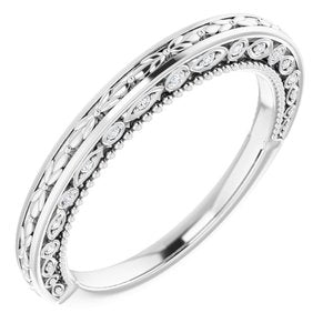 14K White Gold Round Polished .08 Ctw Natural Diamond Vintage-Inspired Band Size 7